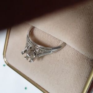 Antique Unused Platinum Edwardian Ring Setting With (3) Diamond Chips